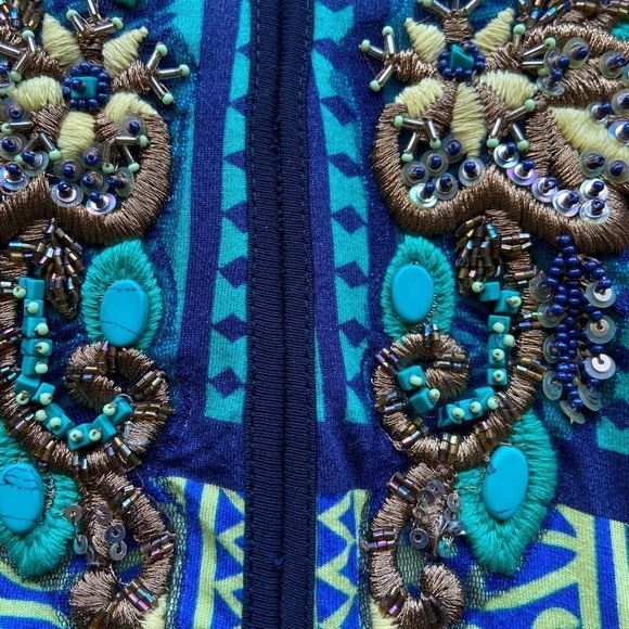 Soft Surroundings Tunic Top Sz M Embroidered Beaded Green Blue Boho Colorful - Picture 7 of 9